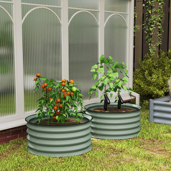 Outsunny Set of 2 Raised Garden Bed, Metal Planter Box with Safety Edging, Easy-to-assemble Stock Tank, Green Aosom UK