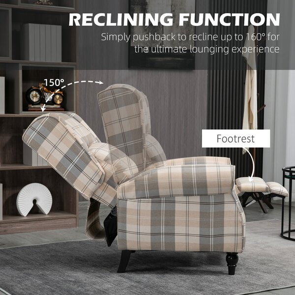 HOMCOM Wingback Recliner Armchair for Living Room, Anti-Cat-Scratch Reclining Chair with Round Armrests, Footrest and Rubber Wood Legs, Khaki Aosom UK