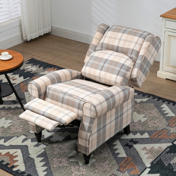HOMCOM Wingback Recliner Armchair for Living Room, Anti-Cat-Scratch Reclining Chair with Round Armrests, Footrest and Rubber Wood Legs, Khaki Aosom UK