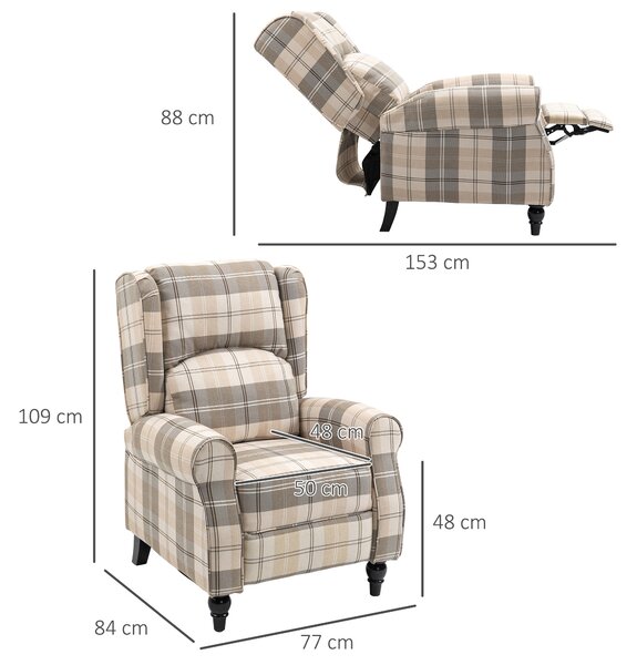 HOMCOM Wingback Recliner Armchair for Living Room, Anti-Cat-Scratch Reclining Chair with Round Armrests, Footrest and Rubber Wood Legs, Khaki Aosom UK