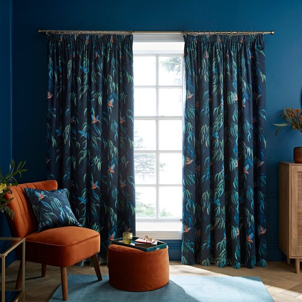 Natural History Museum Kingfisher Pencil Pleat Curtains