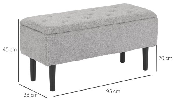 HOMCOM 15" Modern Ottoman Storage Box with Wooden Legs, 47L Storage Ottoman Holds up to 120KG, for Living Room, Bedroom, Grey