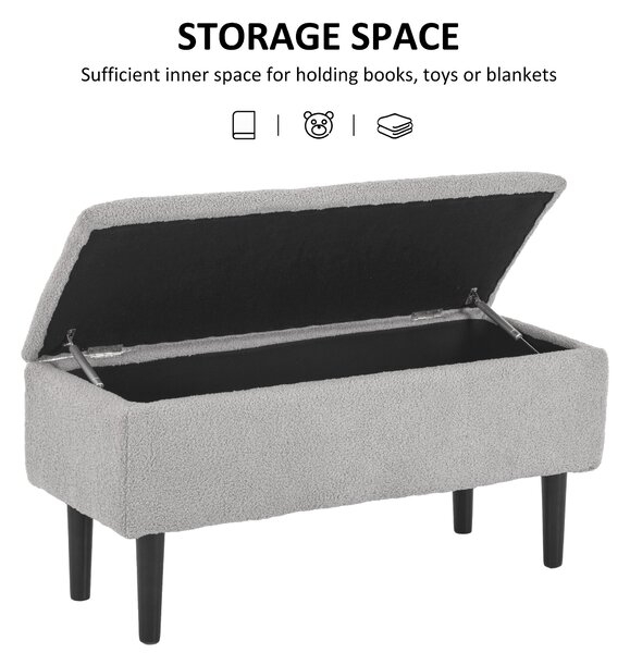 HOMCOM 15" Modern Ottoman Storage Box with Wooden Legs, 47L Storage Ottoman Holds up to 120KG, for Living Room, Bedroom, Grey