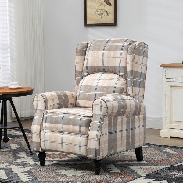 HOMCOM Wingback Recliner Armchair for Living Room, Anti-Cat-Scratch Reclining Chair with Round Armrests, Footrest and Rubber Wood Legs, Khaki Aosom UK