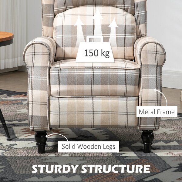 HOMCOM Wingback Recliner Armchair for Living Room, Anti-Cat-Scratch Reclining Chair with Round Armrests, Footrest and Rubber Wood Legs, Khaki Aosom UK