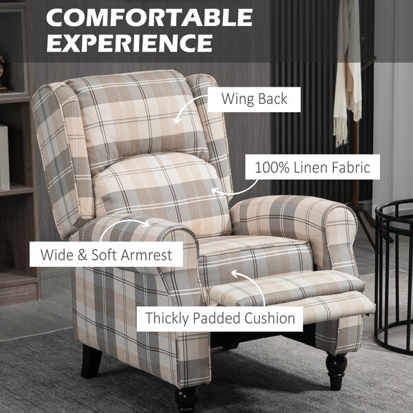 HOMCOM Wingback Recliner Armchair for Living Room, Anti-Cat-Scratch Reclining Chair with Round Armrests, Footrest and Rubber Wood Legs, Khaki Aosom UK