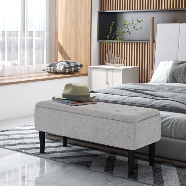 HOMCOM 15" Modern Ottoman Storage Box with Wooden Legs, 47L Storage Ottoman Holds up to 120KG, for Living Room, Bedroom, Grey