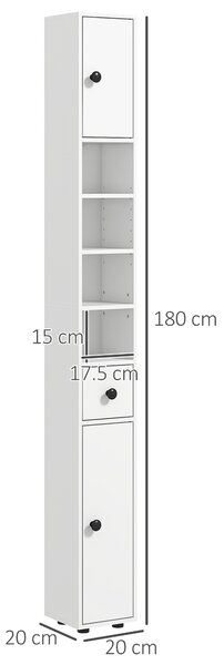 Kleankin 180cm Slim Bathroom Cabinet with 9-layered Independent Storage, Narrow Stoage Cabinet for Family-friendly Storage, White Aosom UK