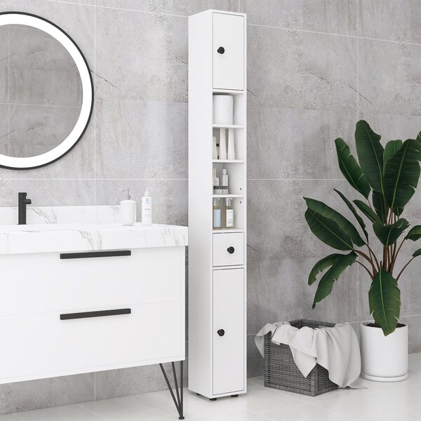 Kleankin 180cm Slim Bathroom Cabinet with 9-layered Independent Storage, Narrow Stoage Cabinet for Family-friendly Storage, White Aosom UK