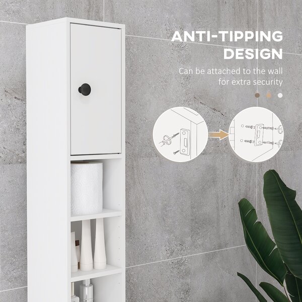 Kleankin 180cm Slim Bathroom Cabinet with 9-layered Independent Storage, Narrow Stoage Cabinet for Family-friendly Storage, White Aosom UK