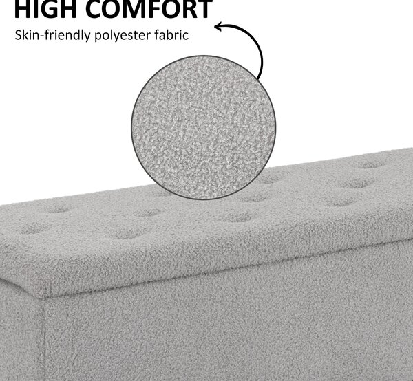 HOMCOM 15" Modern Ottoman Storage Box with Wooden Legs, 47L Storage Ottoman Holds up to 120KG, for Living Room, Bedroom, Grey