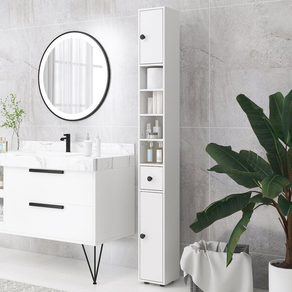 Kleankin 180cm Slim Bathroom Cabinet with 9-layered Independent Storage, Narrow Stoage Cabinet for Family-friendly Storage, White Aosom UK