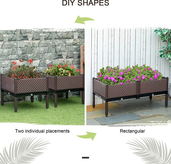 Outsunny 50cm x 50cm x 46.5cm Set of 2 Garden Raised Bed, Elevated Planter Box, Flower Vegetables Planting Container, Self-Watering Design Aosom UK