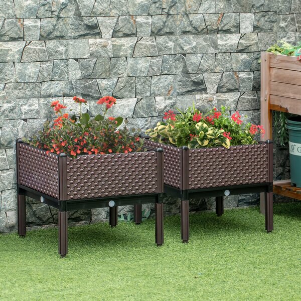 Outsunny 50cm x 50cm x 46.5cm Set of 2 Garden Raised Bed, Elevated Planter Box, Flower Vegetables Planting Container, Self-Watering Design Aosom UK