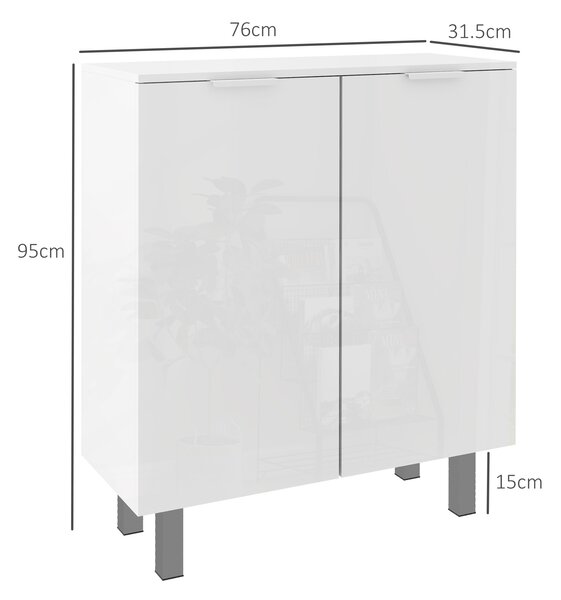 HOMCOM Narrow Shoe Storage Cabinet with Soft-Close Hinges and Adjustable Shelves for 15-20 Pairs of Shoes, High Gloss Aosom UK