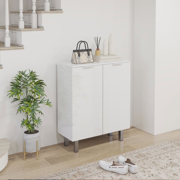 HOMCOM Narrow Shoe Storage Cabinet with Soft-Close Hinges and Adjustable Shelves for 15-20 Pairs of Shoes, High Gloss Aosom UK
