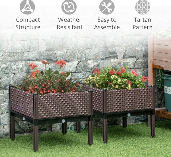 Outsunny 50cm x 50cm x 46.5cm Set of 2 Garden Raised Bed, Elevated Planter Box, Flower Vegetables Planting Container, Self-Watering Design Aosom UK
