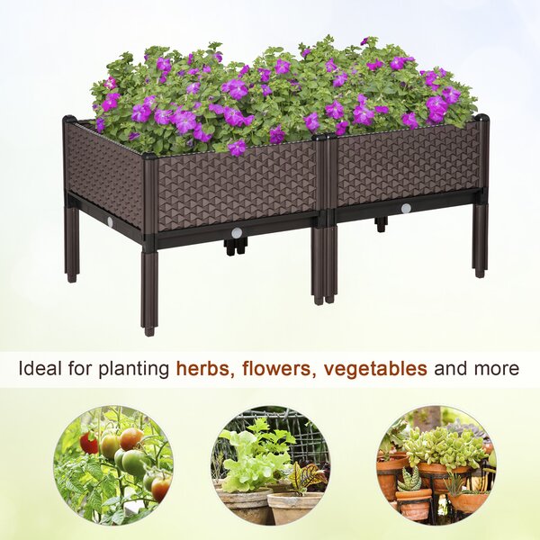 Outsunny 50cm x 50cm x 46.5cm Set of 2 Garden Raised Bed, Elevated Planter Box, Flower Vegetables Planting Container, Self-Watering Design Aosom UK