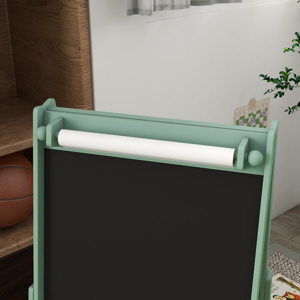 AIYAPLAY 3-in-1 Kids Easel with Paper Roll, Magnetic Whiteboard & Chalkboard, Storage Tray, Non-Toxic Design, Green Aosom UK