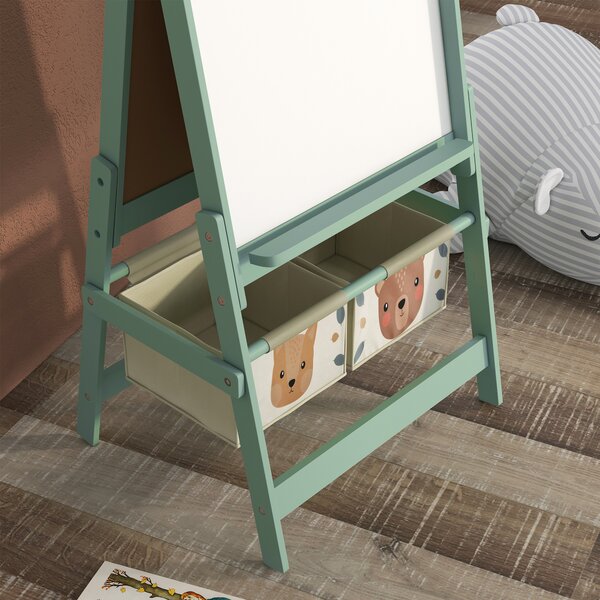AIYAPLAY 3-in-1 Kids Easel with Paper Roll, Magnetic Whiteboard & Chalkboard, Storage Tray, Non-Toxic Design, Green Aosom UK