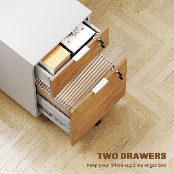 HOMCOM 2 Drawer Filing Cabinet w/ Lock & Wheels, Mobile File Cabinet w/ Adjustable Hanging Bars for A4 & Letter, Under Desk Office Cabinet Aosom UK