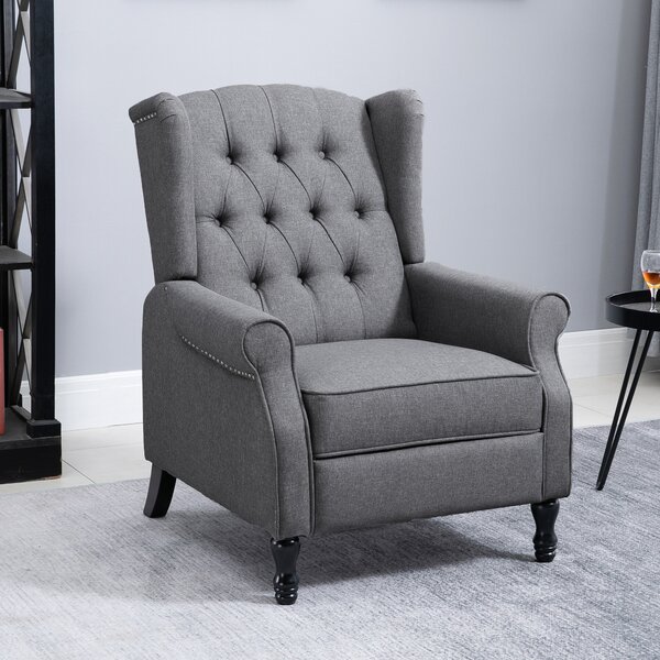 HOMCOM Recliner Armchair for Living Room, Wingback Chair with Button Tufted Back and Footrest, Light Grey Aosom UK