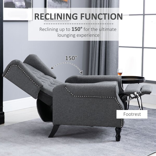 HOMCOM Recliner Armchair for Living Room, Wingback Chair with Button Tufted Back and Footrest, Light Grey Aosom UK