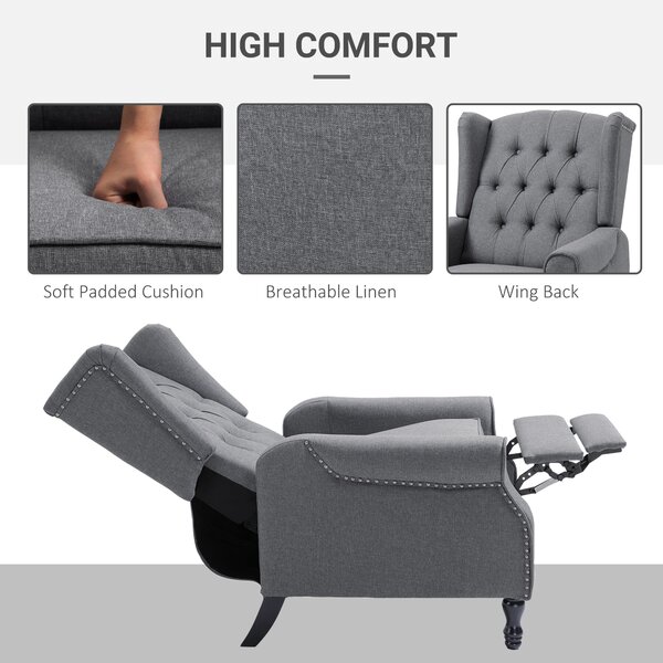 HOMCOM Recliner Armchair for Living Room, Wingback Chair with Button Tufted Back and Footrest, Light Grey Aosom UK