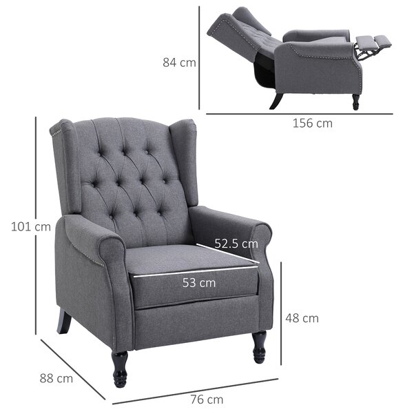 HOMCOM Recliner Armchair for Living Room, Wingback Chair with Button Tufted Back and Footrest, Light Grey Aosom UK