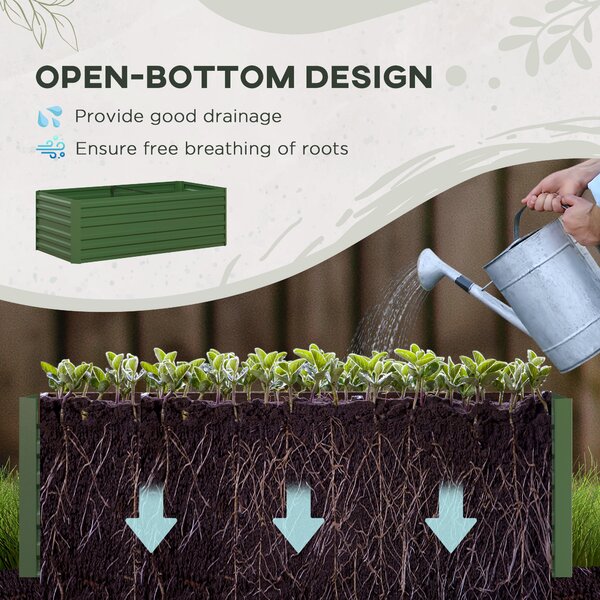 Outsunny Set of 2 Raised Beds for Garden, Galvanised Steel Outdoor Planters w/ Multi-reinforced Rods for Vegetables, Plants, Flower Aosom UK