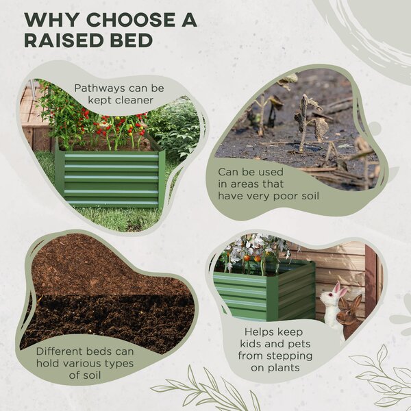 Outsunny Set of 2 Raised Beds for Garden, Galvanised Steel Outdoor Planters w/ Multi-reinforced Rods for Vegetables, Plants, Flower Aosom UK