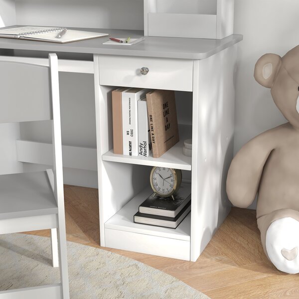 ZONEKIZ Kids Desk and Chair Set with Storage, Children’s Study Table & Chair for 5–8 Years, Wooden Homework Desk, Grey Aosom UK