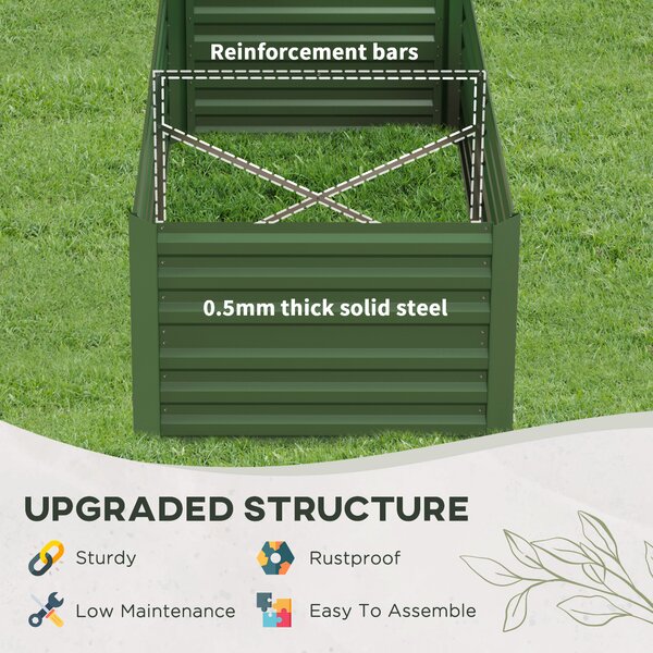 Outsunny Set of 2 Raised Beds for Garden, Galvanised Steel Outdoor Planters w/ Multi-reinforced Rods for Vegetables, Plants, Flower Aosom UK