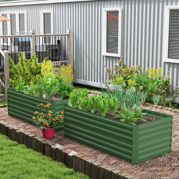 Outsunny Set of 2 Raised Beds for Garden, Galvanised Steel Outdoor Planters w/ Multi-reinforced Rods for Vegetables, Plants, Flower Aosom UK