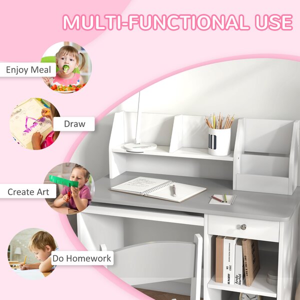 ZONEKIZ Kids Desk and Chair Set with Storage, Children’s Study Table & Chair for 5–8 Years, Wooden Homework Desk, Grey Aosom UK