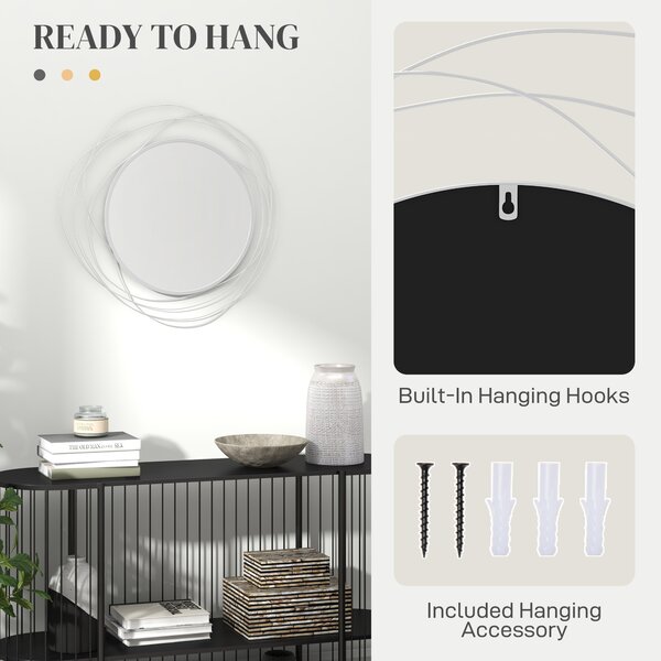 HOMCOM Abstract Metal Wire Wall Mirror, with Accessories - Silver Aosom UK