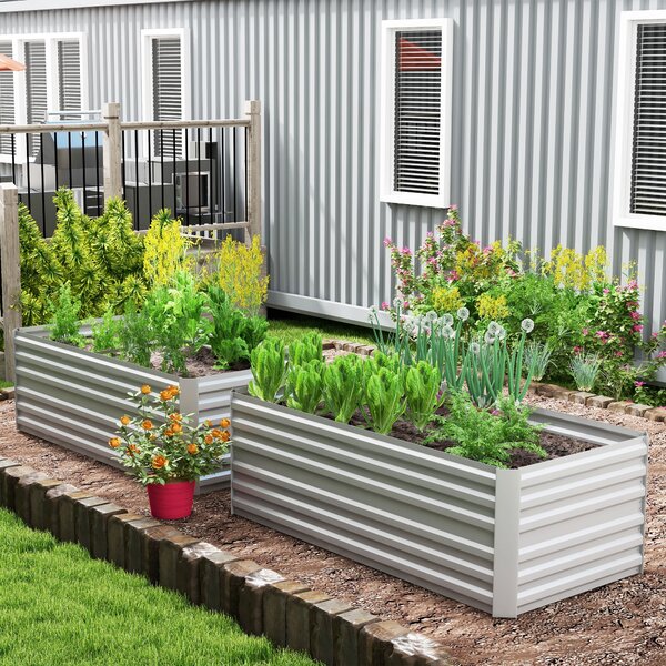 Outsunny Set of 2 Raised Beds for Garden, Galvanised Steel Outdoor Planters with Multi-reinforced Rods for Plants, Flowers, 180 Aosom UK