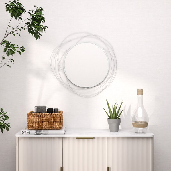 HOMCOM Abstract Metal Wire Wall Mirror, with Accessories - Silver Aosom UK