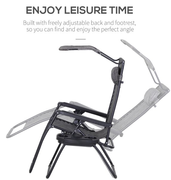 Outsunny 2 Piece Foldable Reclining Garden Chair with Headrest, Zero Gravity Deck Sun Lounger Seat Chair w/ Footrest, Armrest, Cup Holder Aosom UK