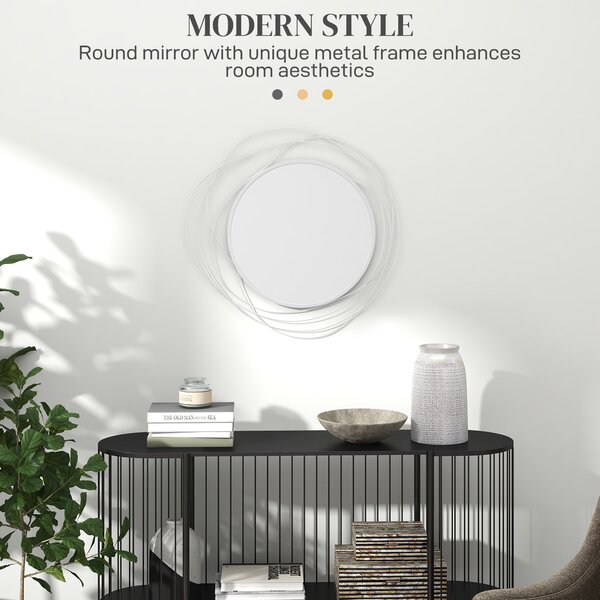 HOMCOM Abstract Metal Wire Wall Mirror, with Accessories - Silver Aosom UK