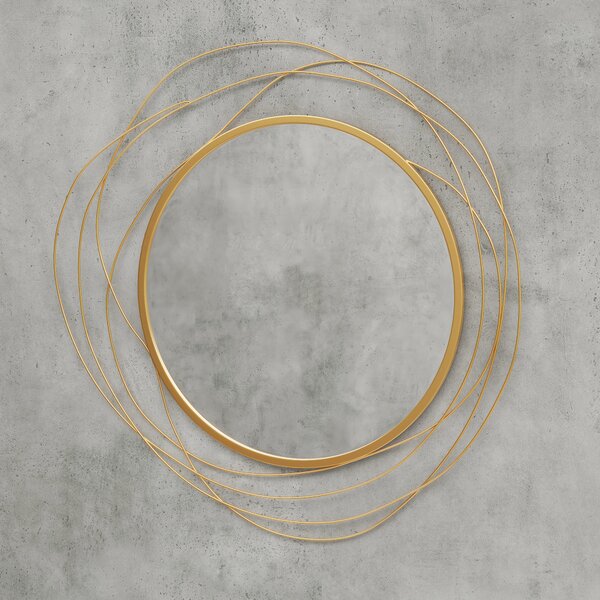 HOMCOM Abstract Metal Wire Wall Mirror, with Accessories - Gold Tone Aosom UK