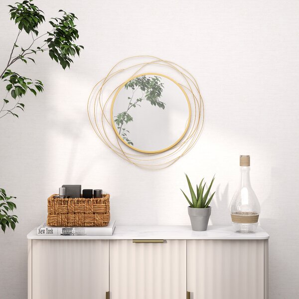 HOMCOM Abstract Metal Wire Wall Mirror, with Accessories - Gold Tone Aosom UK