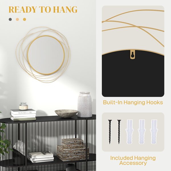 HOMCOM Abstract Metal Wire Wall Mirror, with Accessories - Gold Tone Aosom UK