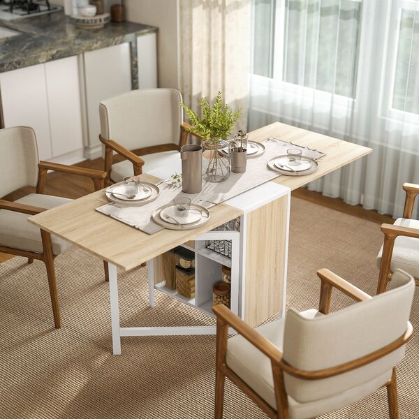 HOMCOM Foldable Dining Table Folding Workstation for Small Space with Storage Shelves Cubes Oak & White