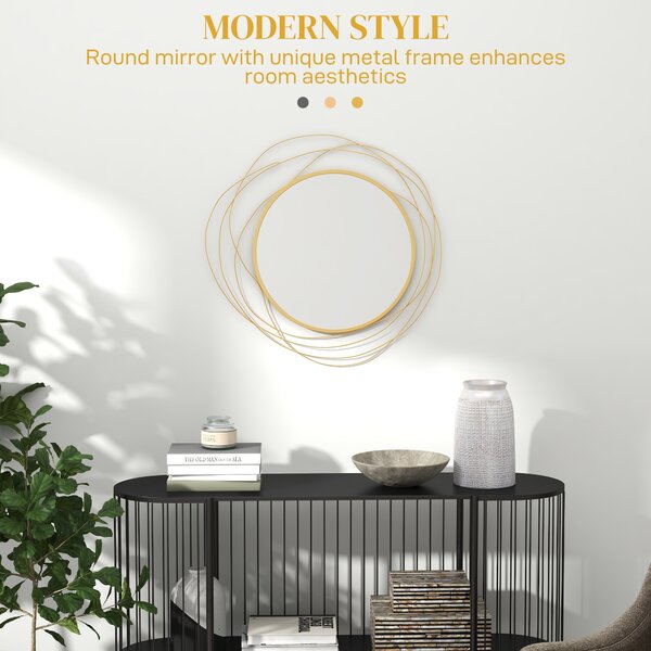 HOMCOM Abstract Metal Wire Wall Mirror, with Accessories - Gold Tone Aosom UK
