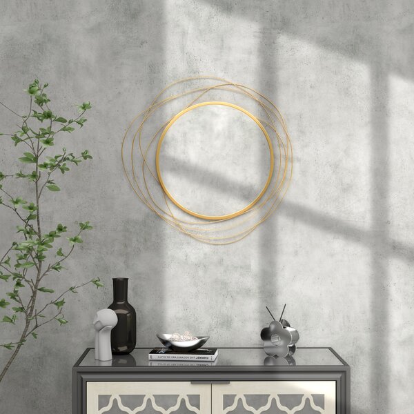 HOMCOM Abstract Metal Wire Wall Mirror, with Accessories - Gold Tone Aosom UK