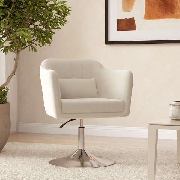 HOMCOM Modern Accent Chair with Swivel Base, Height Adjustable Arm Chair with Pillow for Living Room, Bedroom, Cat Scratch Resistant, Cream White