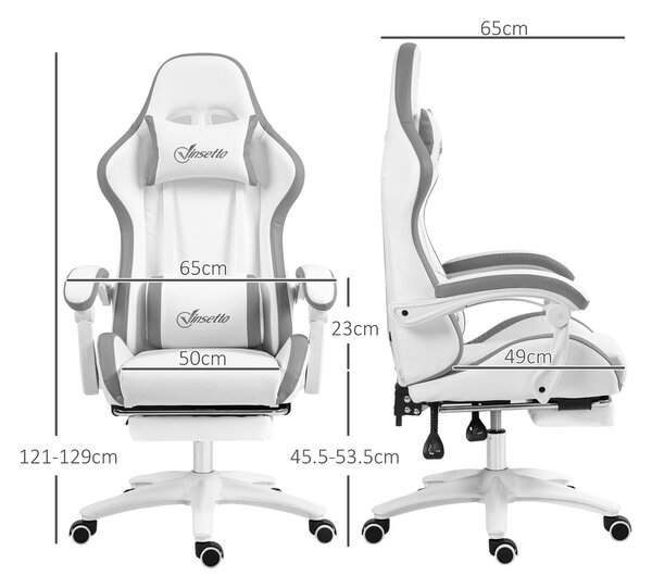 Vinsetto Racing Gaming Chair, Reclining PU Leather Computer Chair w/ 360 Degree Swivel Seat, Footrest, Headrest & Lumber, White Aosom UK