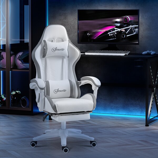 Vinsetto Racing Gaming Chair, Reclining PU Leather Computer Chair w/ 360 Degree Swivel Seat, Footrest, Headrest & Lumber, White Aosom UK