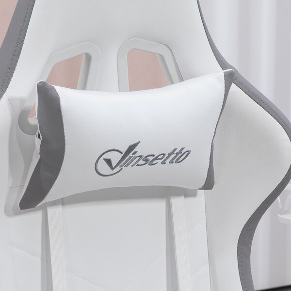 Vinsetto Racing Gaming Chair, Reclining PU Leather Computer Chair w/ 360 Degree Swivel Seat, Footrest, Headrest & Lumber, White Aosom UK